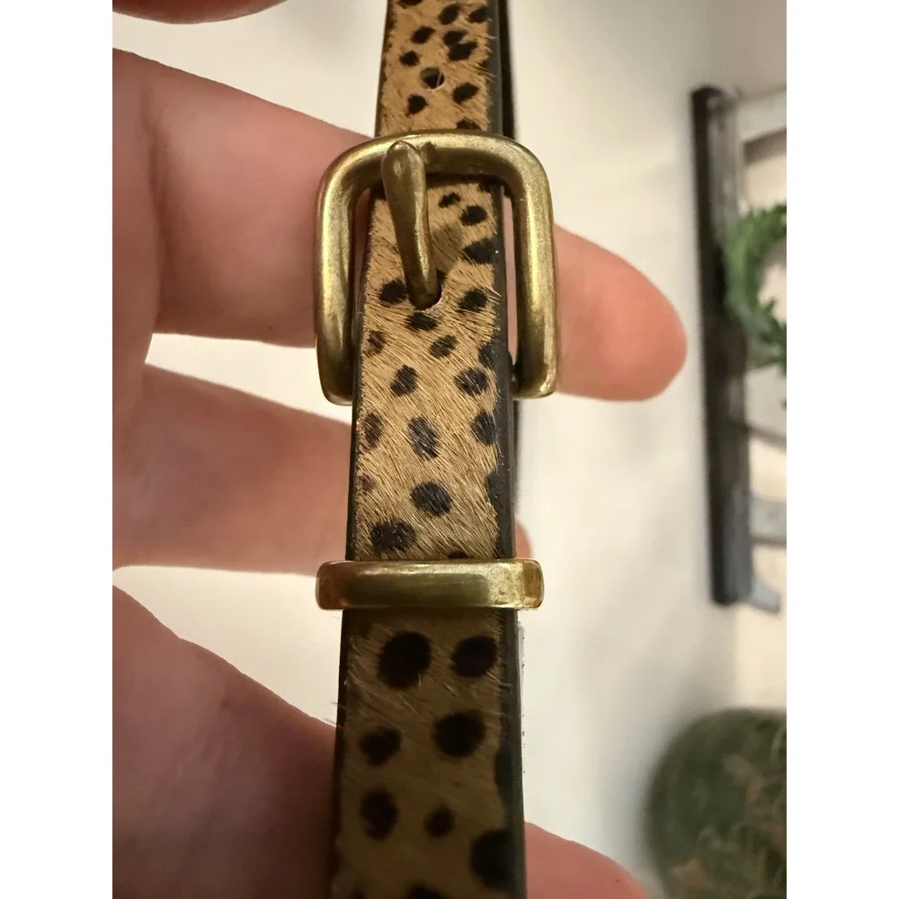 Vintage XSkinny Belt Gold Buckle Leopard Calf Hair Leather‎ Brown Tan XS 26